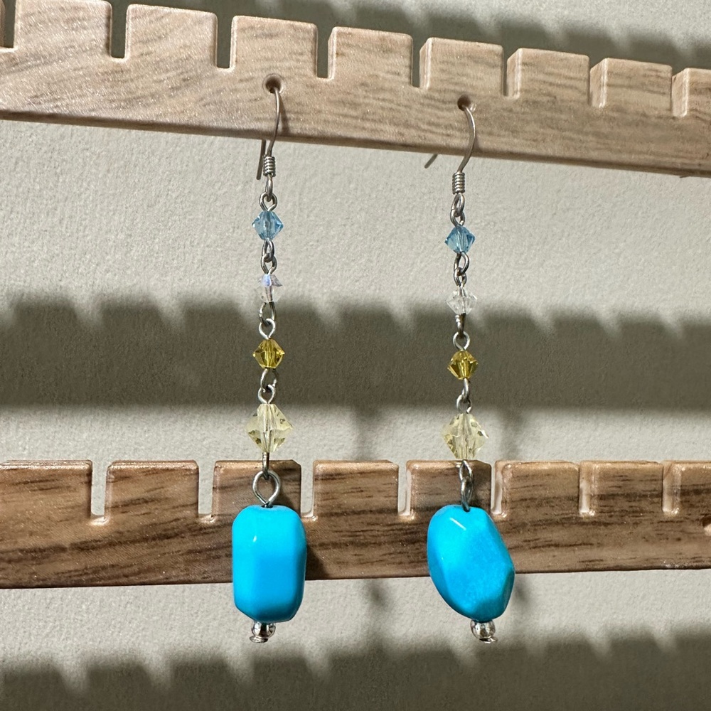 Turquoise and Yellow Dangle Earrings